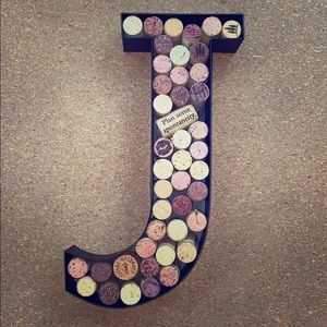 Large black hanging wine cork holder letter J